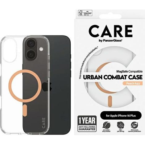 Custodia Care by PanzerGlass Flagship per iPhone 16 Plus 6.7" color pesca con MagSafe 1375 (1/4)