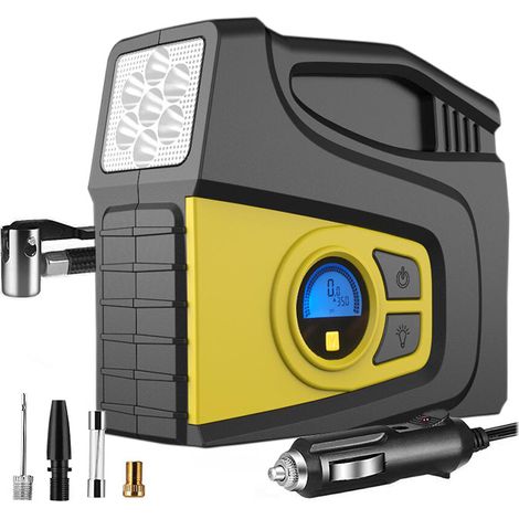 Luftkompressor-Reifenfüller, tragbarer Luftkompressor, Autoreifen-Luftpumpe mit 100 PSI digitalem Manometer, 12 V DC-Reifenpumpe mit LED-Leuchten, geeignet für Auto, Motorrad, Fahrrad, Ballon (1/5)
