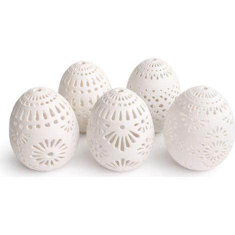 Juego de 5 huevos de Pascua blancos calados, decoración de primavera (1/3)
