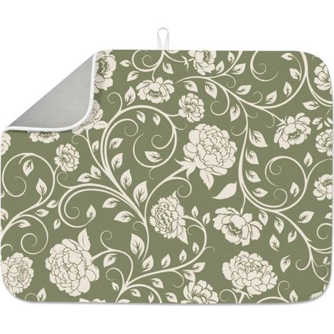 Tapis de séchage à vaisselle vintage à motif floral pour comptoir de cuisine, 45,7 x 61 cm, vert sauge, absorbant, antidérapant, séchage rapide, résistant à la chaleur, pour robinet de table (1/5)