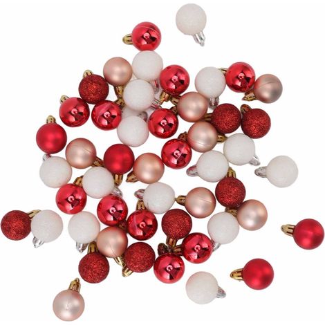 49 mini boules de Noël incassables, brillantes et colorées, idéales pour les décorations de fêtes, mariages et autres événements (rouge, blanc, rose). (1/5)