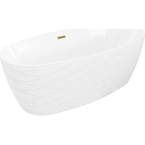 Mexen Olea freistehende gerippte Badewanne 170 x 80 cm, weiß, Überlauf gold - 52821708000-50