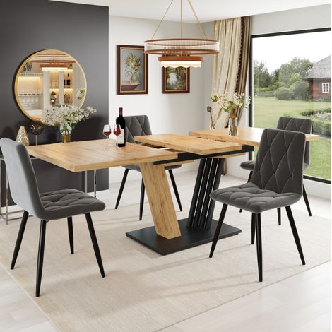 Ausziehtisch 120x80x76 cm, ausziehbare Platte, höhenverstellbare Füße, MDF und Metall, in Holzoptik (1/5)