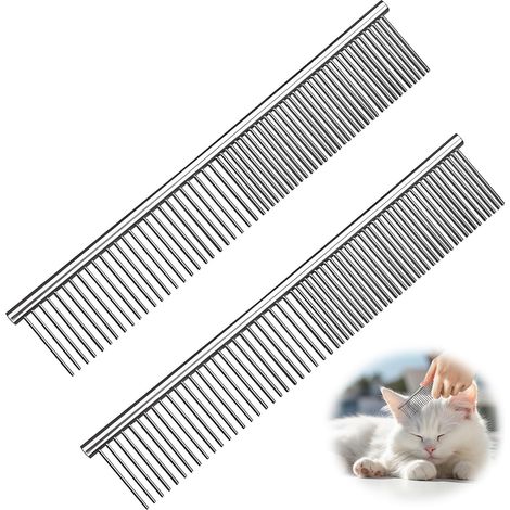 2-en-1 Peigne de Toilettage pour Chiens Chats, Peigne pour Animaux de Compagnie en Acier Inoxydable, 19 3cm Extrémités Arrondies Peignes Inox d’Animaux Toilettage pour Enlever Nœuds Emmêlements (1/5)