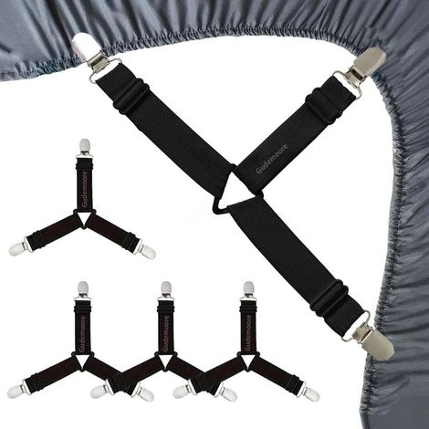4 PCS Tendeur Drap Housse avec Clips en Métal, Attache Drap Housse Réglable, Tendeur Drap pour Draps, Sangles de Support de Drap de Lit pour Draps, Matelas, Ou Canapé (1/5)