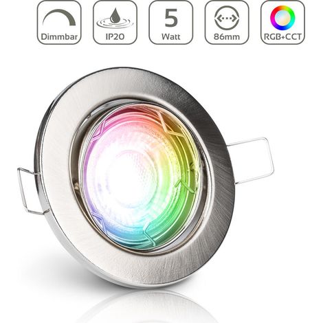 Einbauspot IP20 rund schwenkbar Sprengring - Farbe: Edelstahl-gebürstet - LED Leuchtmittel: GU10 5W RGB+CCT