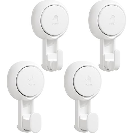 Crochet Ventouse Lot de 4 Crochet Mural en Plastique Charge de 5KG Ventouse Salle de Bain en Forte Patere Vacuum Porte pour Couronne Sacs Serviette Peignoir de Bain Cusine Clés (1/5)