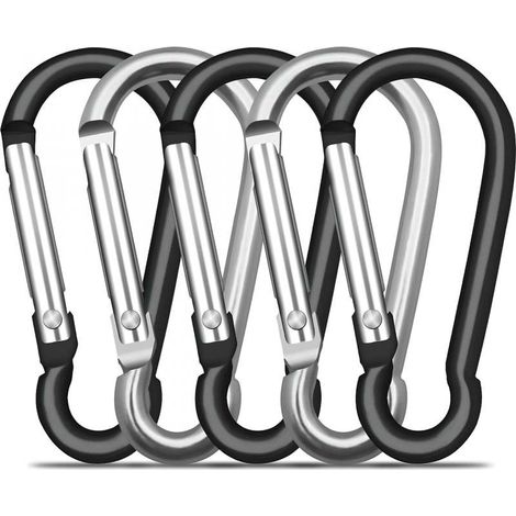 Aluminium-Karabiner, 6 cm, 5er-Set, robuster D-förmiger Federkarabiner mit 27 kg Tragkraft für Hängematten, Camping, Wandern, Hundeleinen und Outdoor-Ausrüstung