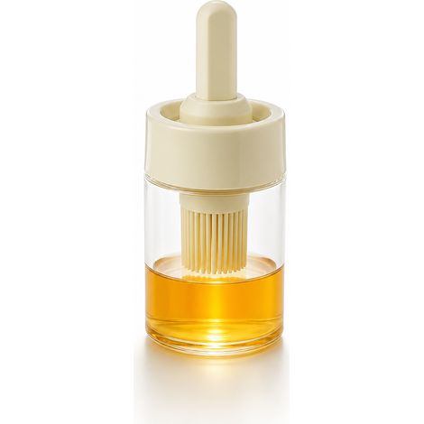 Bouteille à huile avec pinceau en silicone intégré beige — flacon verseur pour huile de cuisine (1/5)
