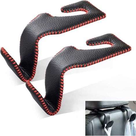 Set di 2 ganci per poggiatesta - accessori per auto - Ganci - Pelle/acciaio inossidabile - Nero e rosso (1/5)