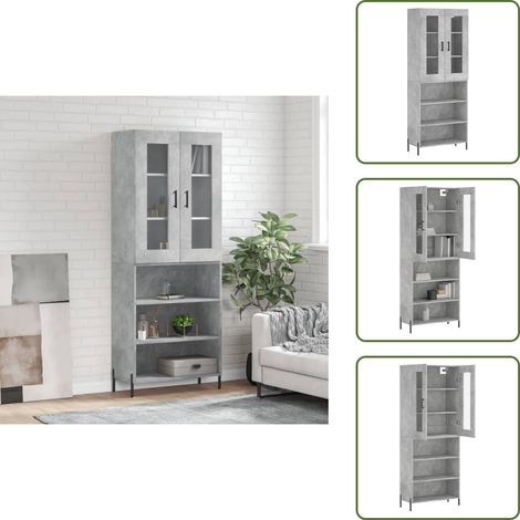 Credenza con ante - vidaXL Credenza Grigio Cemento 69,5x34x180 cm in Legno Multistrato - Credenza con scaffale