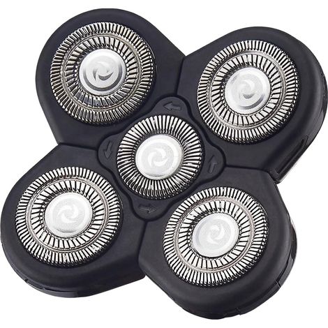 Tête de Rechange pour Rasoir Crâne à 5 Têtes Rotatives, Tête de Rasage Lavable, Lames Résistantes à la Rouille, Accessoire de Remplacement pour Tondeuse de Tête, Noir (1/5)