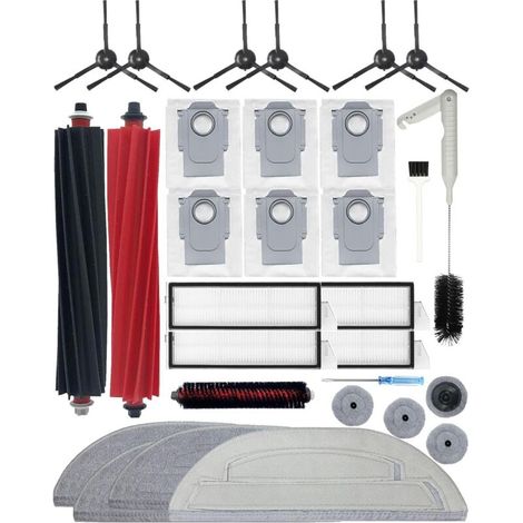 30-piece accessory set for Roborock S8 Maxv Ultra robot vacuum cleaner, S8 Max Ultra replacement parts: 2 main brushes, 6 side brushes, 4 HEPA filters, 4 cleaning cloths, 6 bags (1/4)