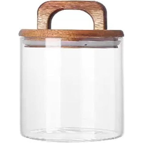 Pot hermétique en verre transparent 560 ml - Couvercle en bois et poignée - Pour thé et aliments - Boîte de conservation (1/5)
