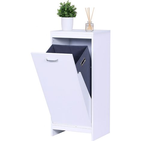 Relaxdays laundry cabinet, foldable laundry bag 48 l, HWD: 90 x 80 x 35 cm, moisture-resistant bathroom unit, white (1/5)