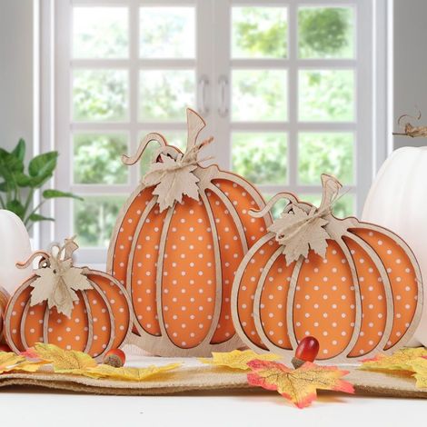 Beyamis Panneau citrouille en bois - Décoration de table rustique d'automne pour la maison et la cuisine, ornement de récolte, accessoire de table saisonnier d'automne (1/5)