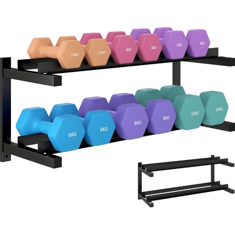 SPORTNOW Wall-Mounted Dumbbell Rack, 2-Tier Steel Design, Black (1/5)