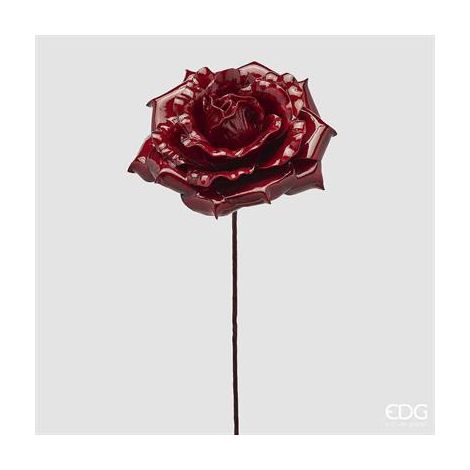 EDG Enzo De Gasperi Rosa Glossy Natalizia su Ramo H60 Ø20 cm Bordeaux – Fiore Decorativo di Natale (1/2)