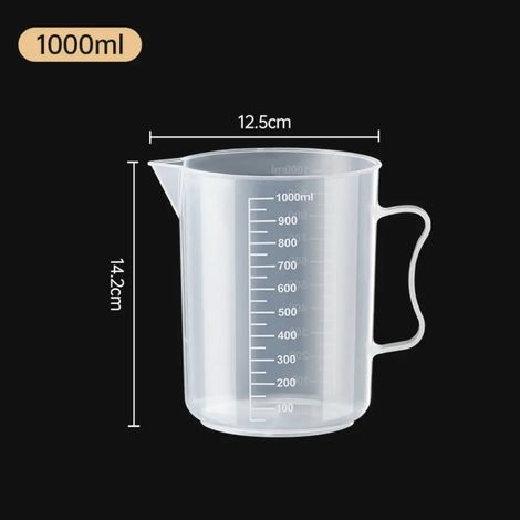 Gobelet doseur (1000 ml) en plastique transparent, bécher de laboratoire gradué, récipient de mesure pour liquides, idéal pour la cuisine et la pâtisserie. (1/5)