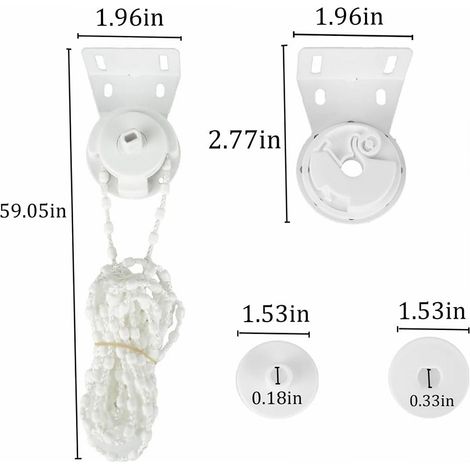 38mm roller blind with iron feet, pull head, curtain lift control head, metal and plastic pull head, large beaded pull, white. (1/5)