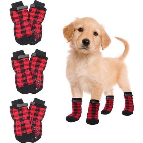 Chaussettes amusantes antidérapantes pour chien avec sangles réglables - Excellent contrôle de traction antidérapant pour les sols en bois dur ou en carrelage. (rouge,L)