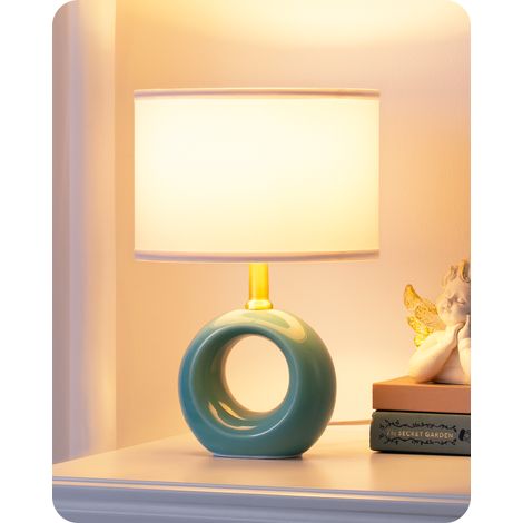 EDISHINE Lampe de Table en Céramique, Élégante et Moderne, avec Abat-Jour en Tissu, Ampoule E14 Incluse, 2700K Blanc Chaud, pour Chambre, Salon et Décoration (1/5)