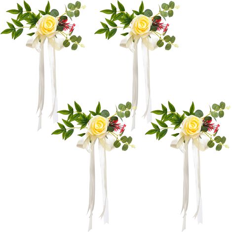 Soavoa Lot de 4 Décorations de Chaise en Fleurs Artificielles Style Bohème pour Mariage et Événements (1/4)