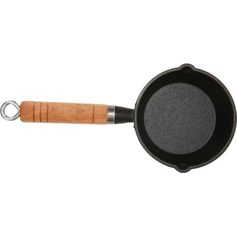 Gusseiserne Bratpfanne mit Tropfauslauf, Holzgriff, fleckenabweisend, schnell aufheizend, leicht zu reinigen, 13 x 4 cm (1/5)