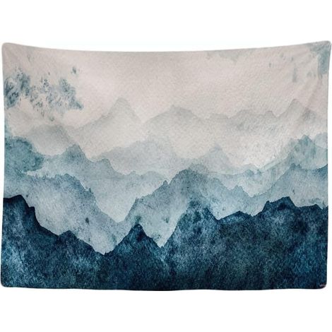 Montagnes Bleu Rust Aquarelle Wall Art, Tapis mural, 200x150 cm, Grande tapisserie, Décoration, Accessoires, Tissu, Peinture (1/5)