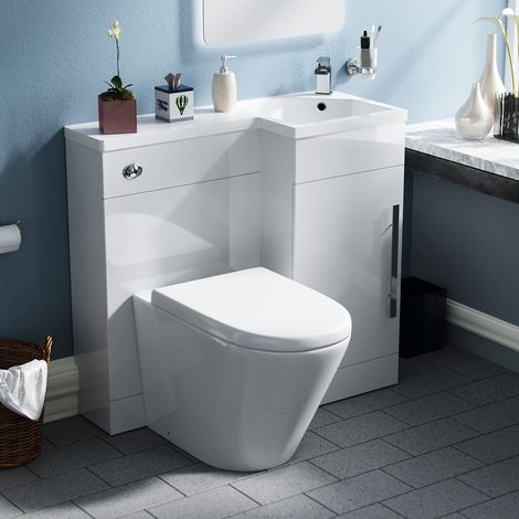 Raven RH 900mm Flat Pack Vanity Basin Unit, WC Unit & Ellis PP Back to Wall Toilet White