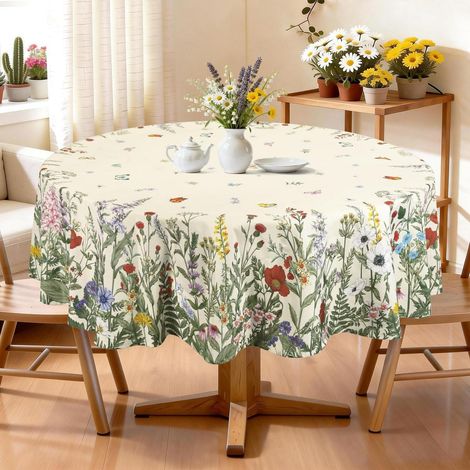 Runde Tischdecke mit Wildblumenmuster, Ø 180cm, waschbar, Polyester