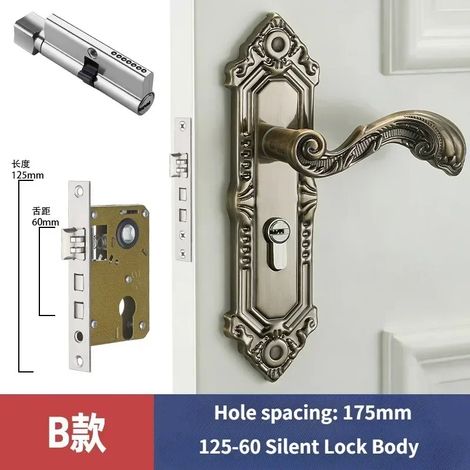 (B) Poignée de porte à mortaiser vintage silencieuse pour chambre à coucher, serrure de sécurité à double verrouillage, mobilier de porte intérieure (1/5)