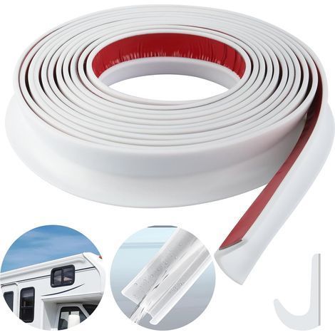 Gouttière autocollante en forme de J en gel de silice pour camping-car, tonnelle, profil de protection des bords noir, 5 m de long, convient pour véhicule, camion, camping-car, bateau, voiture, van (1/5)