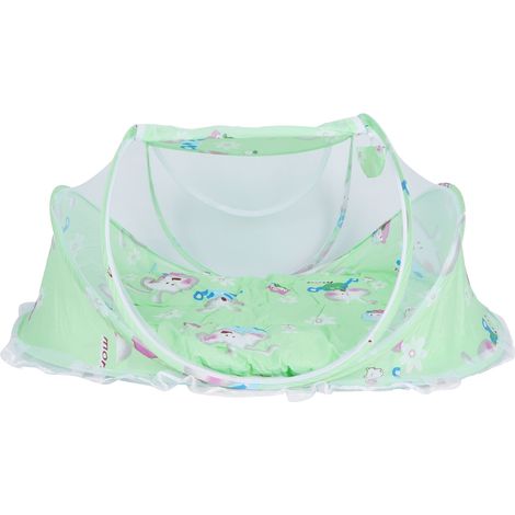 Lit bébé pliable anti-moustiques avec oreiller et matelas en coton - Fournitures pour bébé pour la maison et l'extérieur (Vert) (1/5)