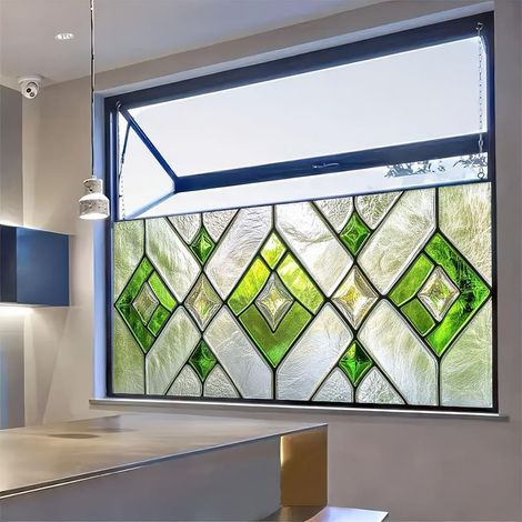 Film pour vitrail, 39,3 x 17,7 pouces, décoration intérieure, film électrostatique en PVC, convient à la maison et au bureau. (1/5)