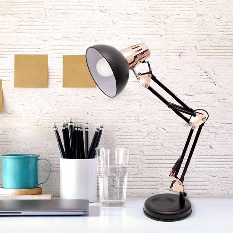 Fabrilamp Flexo de estudio ANTÍGONA Negro y Cobre articulable con bombilla 1XE27 (1/5)