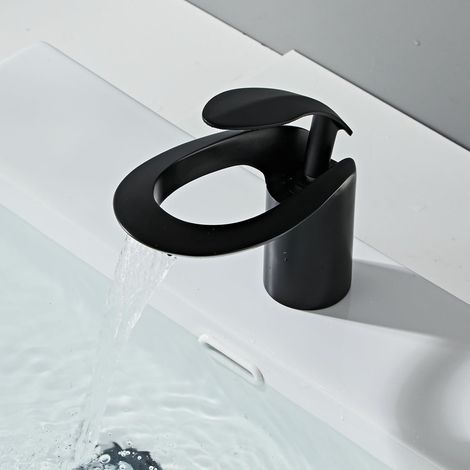 Robinet de salle de bain noir, cascade robinet de lavabo de salle de bain mitigeur de lavabo robinet de lavabo (1/5)