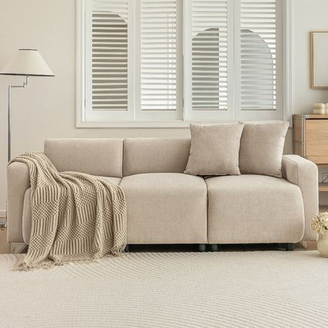 3-Sitzer Sofa Wohnzimmersofa mit extra breiter Sitzfläche, 211x67x71cm, modernes Designer Polstersofa aus Chenille-Stoff mit 2 Dekokissen (1/5)