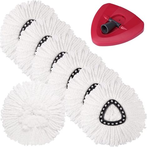 Lot de 6 balais à franges essorables faciles à utiliser, comprenant une base rotative et une tête de balai triangulaire en microfibre pour un nettoyage facile des sols. (1/5)