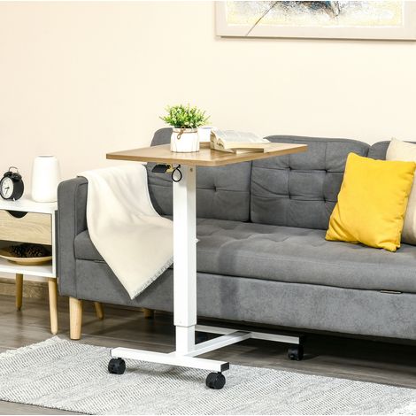 Tavolo da lavoro regolabile in altezza in acciaio e legno ingegnerizzato 65 x 48 cm naturale/bianco con ruote (1/5)