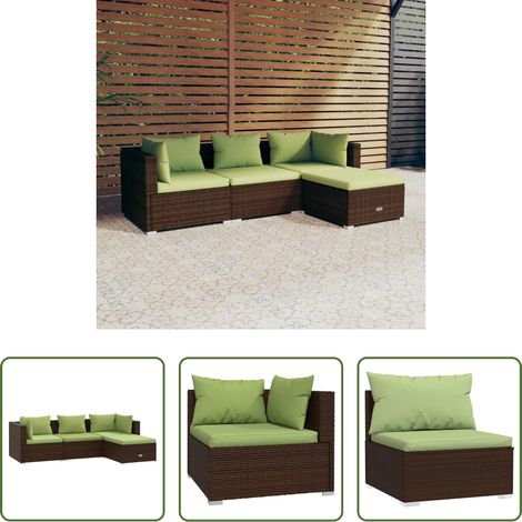 vidaXL Auflagen - 4-tlg. Garten-Lounge-Set mit Auflagen Poly Rattan Braun (1/5)