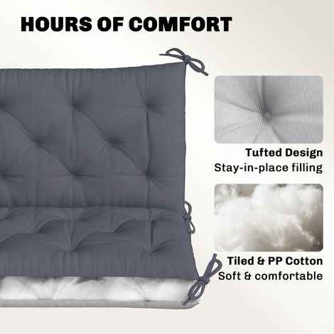 Coussin de banc 3 places 150 x 98 x 8 cm, coussin d'assise avec liens, dossier pour intérieur/extérieur, rembourrage pour banc de jardin, meubles de jardin, balançoires Hollywood, gris foncé (1/4)
