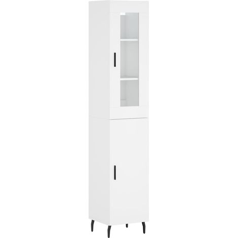 Aparador buffet cómoda mueble mueble de almacenamiento organizador cocina salón salón alto 34,5 x 34 x 180 cm madera contrachapada blanco 020032427