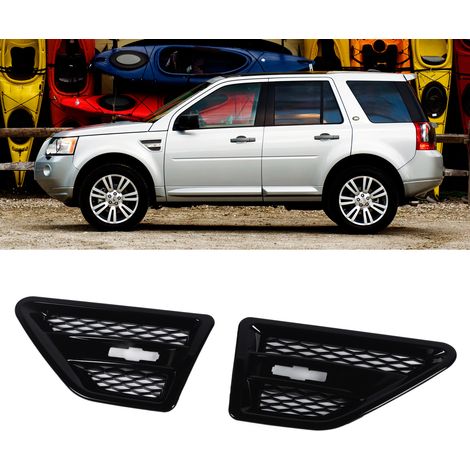 Dekorative seitliche Lüftungsgitter für Fahrzeugmodifikationen, ein Paar, passend für Land Rover LR2 2007-2014 (glänzend schwarz). (1/5)