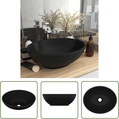 The Living Store Lavabo ovale de luxe Noir mat 40x33 cm Céramique - Lavabo Ovale - Lavabo Noir - Lavabo Céramique - Lavabo Salle De Bain - Meuble Salle De Bain (1/5)