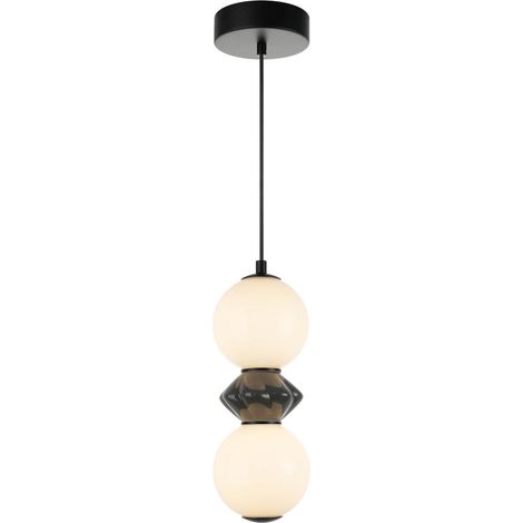 Italux Balos Suspension III Slim, noir mat avec abat-jour en céramique opale grise, blanc chaud 3000K (1/2)