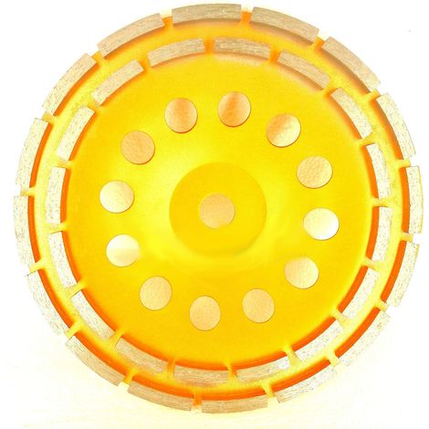 Disque Diamant, Diamant à Meuler Béton 230 x 22,2 mm Double Rangée, Meule Diamantée Universelle pour Poncer Béton, Pierre, Granit Chape, Maçonnerie, Usage Universel(Jaune) (1/5)