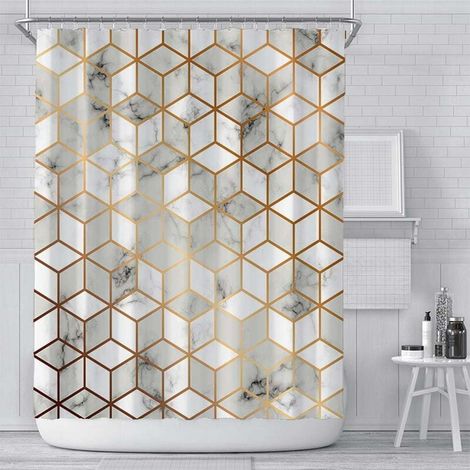Ahlsen Cortina de ducha de tela de poliéster a prueba de moho, cortina de baño impermeable original lavable a máquina con 12 ganchos para baño 180x180cm (1/5)