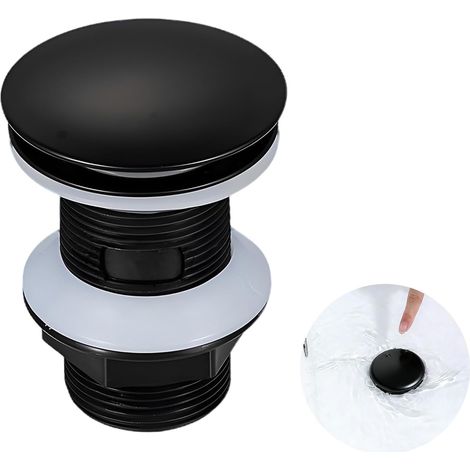 1 Bonde Lavabo Noir Mat, Mécanisme Pop-Up, Filetage G1¼, Sans Trop-Plein, Pour Salle de Bain Moderne