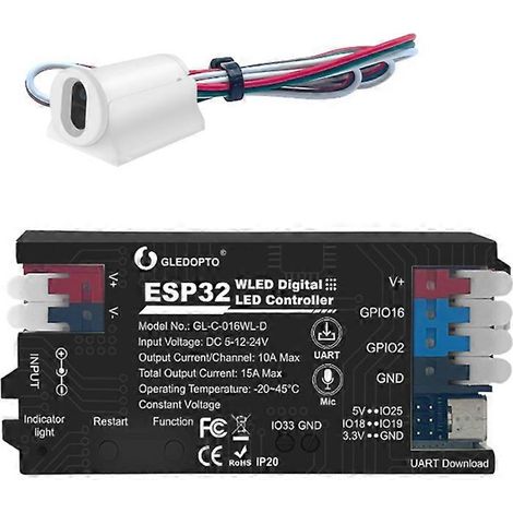 GLEDOPTO ESP32 WLED LED-Controller mit integriertem Mikrofon, DIY-Pin, dynamischem Lichtsensor und Infrarotschalter WS2811 WS2813 WS2815 (1/5)